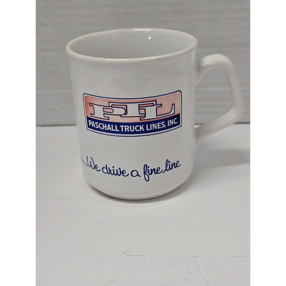 Vintage Paschall Truck Lines PTL Coffee Mug Made in England White Tams Ceramic